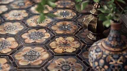 Poster - An elegant Arabic design with a series of repeating hexagonal and octagonal patterns.