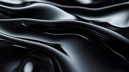 Poster - Abstract photo of a black liquid surface with smooth, flowing waves, representing fluidity, movement, and depth.