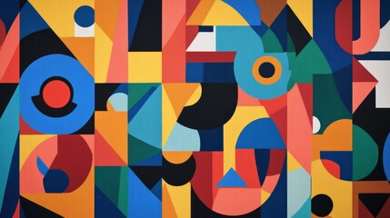 Poster - an abstract geometric design with bold colors and shapes symbolizing creativity, energy, modernism, 
