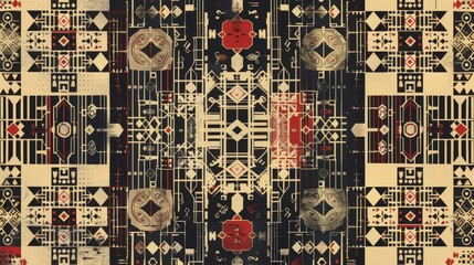 Poster - An intricate business pattern with a repeating grid of abstract symbols and shapes.