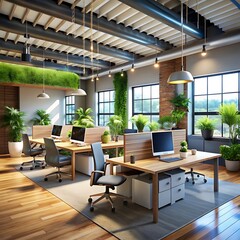 contemporary loft office interior. 3d rendering design concept
