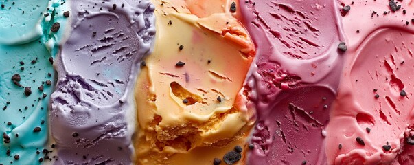 Wall Mural - Colorful ice cream texture close-up. Macro image of melting ice cream swirls. Summer dessert concept. Image for menu, packaging, and advertising.