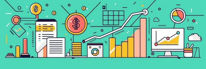 Poster - This illustration depicts business growth, financial success, data analysis, strategy, and a positive upward trend.