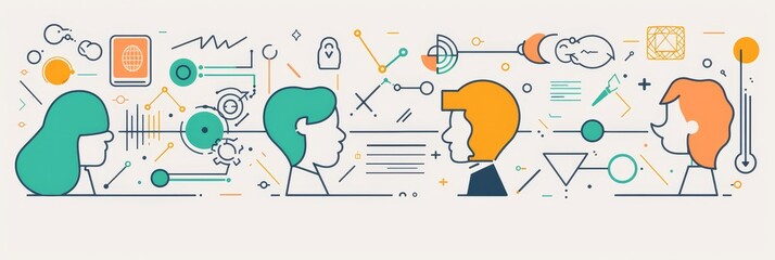Poster - Three individuals are connected by abstract lines, representing collaboration, idea exchange, and innovation.