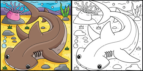 Wall Mural - Bonnethead Shark Coloring Page Illustration