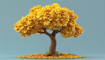 Wall Mural - A tree with golden leaves shows the atmosphere of autumn against a yellow background.