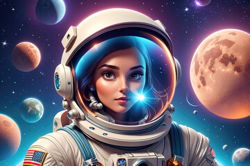 Wall Mural - Astronaut Exploring Colorful Outer Space With Planets and Stars in the Background