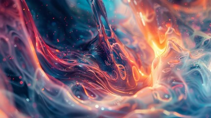 Poster - A dynamic and vibrant abstract image illustrating fluid swirls filled with an array of colors such as orange, blue, and red, creating a sense of movement and energy.