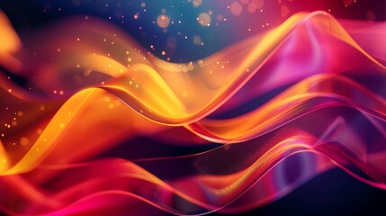 Poster - Energetic and visually stimulating ribbons flow across the image in shades of pink, orange, and red, creating a vibrant and captivating visual experience. Ideal for dynamic themes.