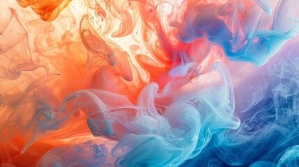 Poster - This image depicts a vibrant mix of orange, red, and blue hues swirling and blending seamlessly in an abstract fashion, evoking a sense of fluidity and motion.