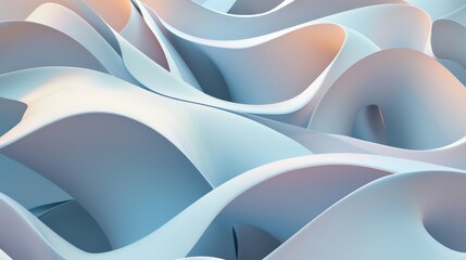 Aufkleber - An abstract image depicting soft pastel curves forming a harmonious abstract landscape, featuring smooth flowing lines and gentle transitions between light blue and white tones.