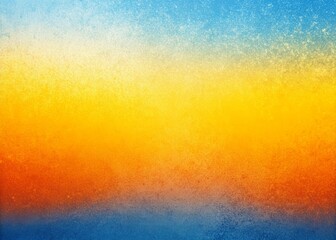 Poster - Vibrant grainy abstract background featuring a mesmerizing orange, blue, and yellow gradient with white noise texture, ideal for banners, posters, and cover designs.