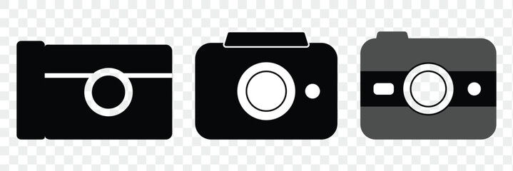 Photography camera icon set. Flat black and white silhouette style. Camera icon. 