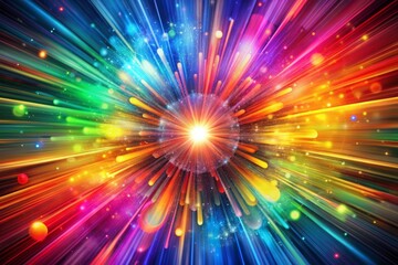 Poster - Vibrant circular abstract background featuring multicolored splashes and streaks radiating from the center, creating a mesmerizing and energetic visual effect.