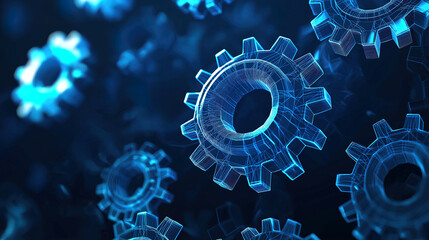 blue transparent gear wheels  technological background