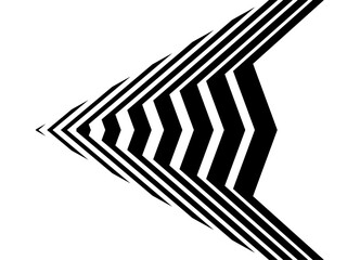 Wall Mural - Striped vector arrow made of black lines on a white background. Modern design element. Sports pattern on car body, toy, navigation.. Pointer. Vector background