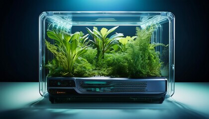 Wall Mural - A computer case filled with greenery, creating a unique and futuristic look.