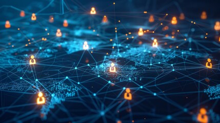 Poster - A web of glowing connections showcases people linked globally through technology, emphasizing the power of digital communication