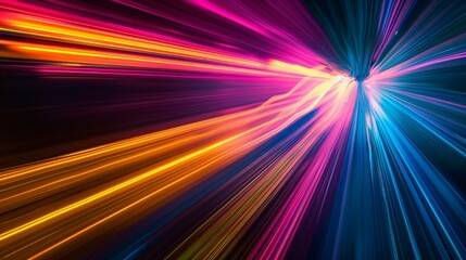 Leinwandbilder - A captivating display of vibrant neon light streaks racing through a dark background, creating a dynamic and energetic abstract spectrum of colors and motion.