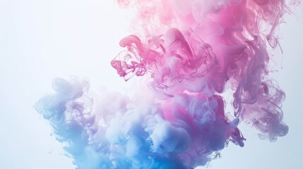 Poster - A colorful abstract photograph showing vibrant pink, blue, and purple inks swirling and blending into the clear liquid, creating mesmerizing patterns and fluid shapes.