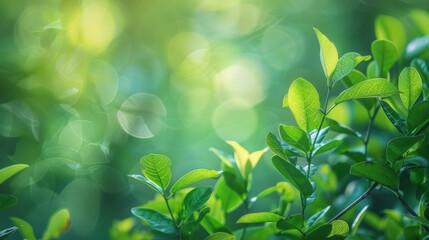 Aufkleber - This image showcases bright green leaves standing out sharply against a beautifully blurred background, creating a dreamy and ethereal atmosphere that highlights natural beauty.