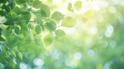 Poster - The soft green leaves in the image are gently illuminated by the warm hues of the morning light, providing a tranquil and calming natural scene that exudes serenity and peace.