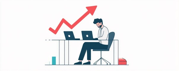 Poster - Business growth concept with employee analyzing data at desk