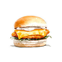 Wall Mural - Watercolor illustration of Fishburger on white background