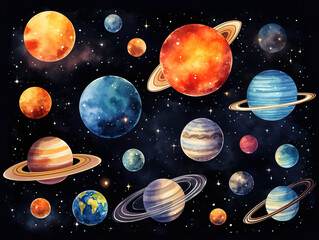 Wall Mural - fantastic classic hand drawn solar system scheme