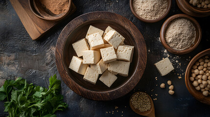 Wall Mural - Delicious tofu in bowl food photography