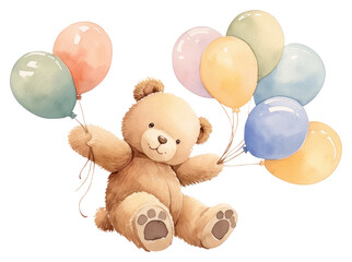 Wall Mural - PNG  Cute teddy bear holding balloons