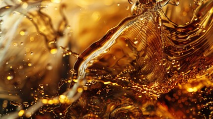 Poster - Golden liquid cascades and swirls, shimmering under soft light, creating a rich and dynamic texture