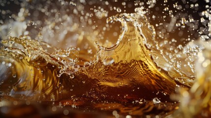 Aufkleber - The scene reveals swirling golden waves, glistening droplets sparkling as they dance together in an enchanting embrace
