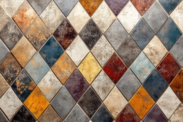 Poster - Colorful square leather tiles creating modern geometric pattern