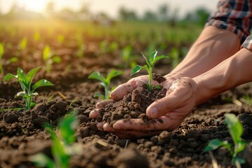 Soil In Hands. Cultivated Earth for Growth and Protection of Plants. Farmer Checking Soil Quality for Sowing Wheat