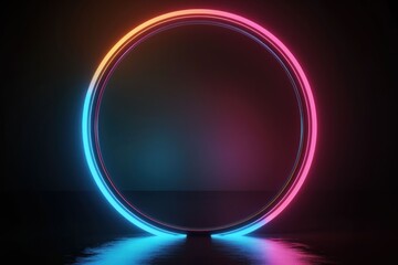 Wall Mural - Neon circular light on a dark background, creating a futuristic atmosphere with vibrant colors