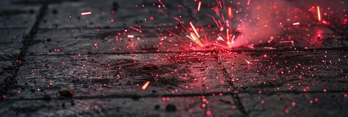 Poster - Vibrant red fireworks exploding on a surface