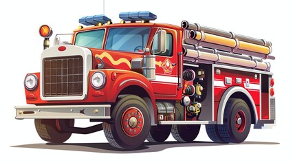 Wall Mural - A cartoon illustration of a red firetruck.