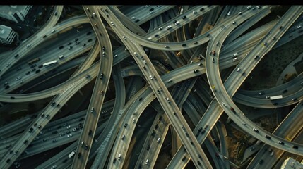 Urban Chaos: Aerial View of a Crowded Freeway Interchange