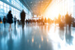 © Noufaldi - Background of an expo or convention with blurred individuals in an exposition hall. Concept image for an international exhibition, conference center, corporate marketing, 3d rendering, generative ai