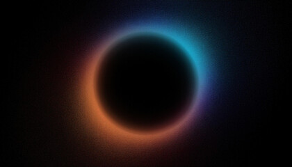 Wall Mural - abstract grainy orange blue gradient glowing ring, black background banner poster