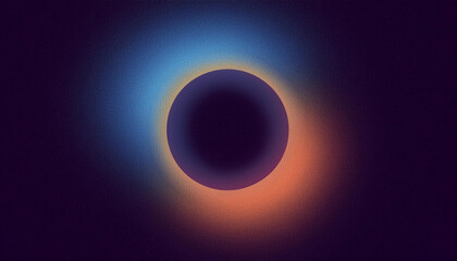 Wall Mural - abstract grainy orange blue gradient glowing ring, black background banner poster