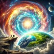 © Unregardphotographie - vortex devant la planète terre, humain regardent la terre