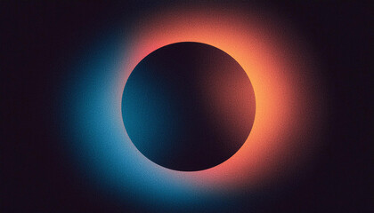 Wall Mural - abstract grainy orange blue gradient glowing ring, black background banner poster
