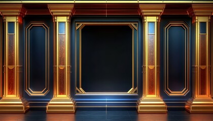 Wall Mural - Golden Pillars and Ornate Framing with a Black Background