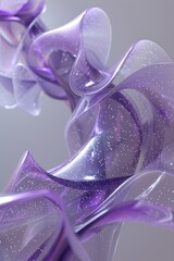 Wall Mural - 3D render of purple and silver abstract glass shapes, forming an elegant ribbon-like shape