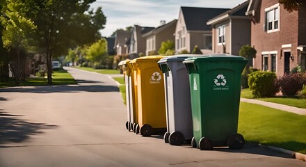 Sticker - Recycling bins in a neighborhood.