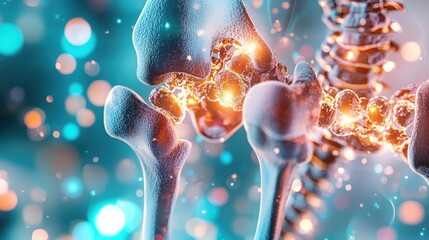 Aufkleber - 3D Render of Human Hip Bone with Glowing Joints.