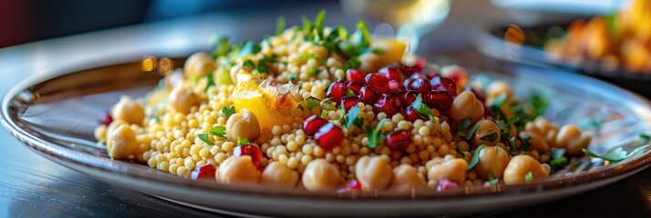 Poster - Chickpeas and Pomegranate on a Colorful Couscous Dish