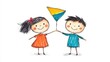 © Digital Artistry Den - Cheerful Brother and Sister Playing with Colorful Kite Siblings Bonding and Having Fun Outdoors on White Background